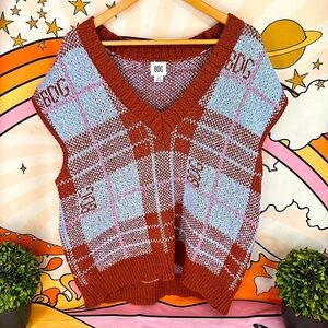 {BDG | UO Urban Outfitters} Knitted Greyden Plaid Jacquard V-Neck Sweater Vest